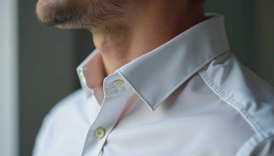 Demonstration of proper two-finger shirt collar fit test showing correct ease