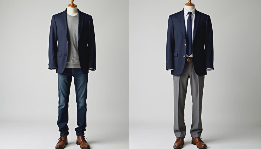 Side-by-side comparison of Broadway outfit and boardroom outfit using same core pieces