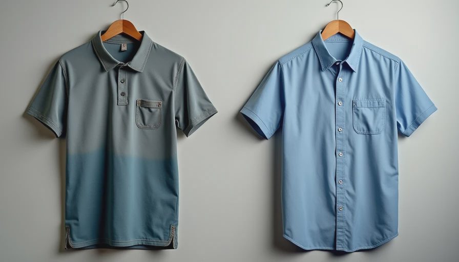 Side-by-side comparison of faded polo shirt versus crisp Oxford shirt