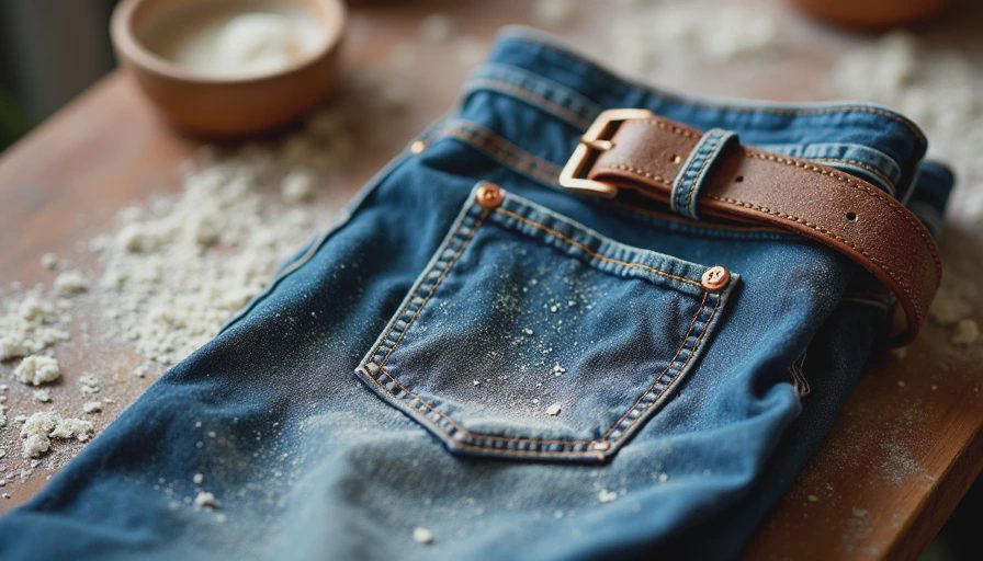 Visual context for flour dusted jeans outfit